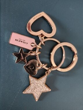 Rare, 2016 Valentines Coach Gold Tone Stars And Hearts, Keyring . Like New.